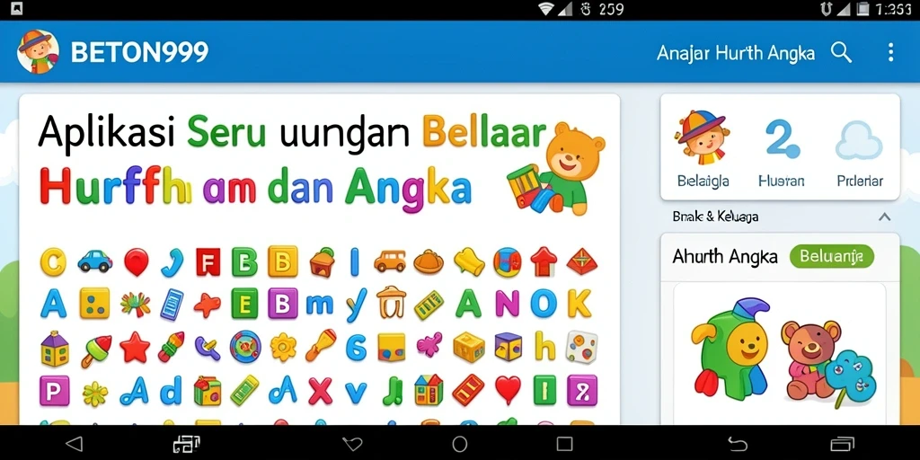 Tampilan antarmuka aplikasi Belajar Huruf Angka yang menarik dan mendidik.