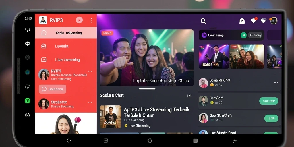 Antarmuka utama RVIP3 dengan fitur Live Streaming yang menarik.